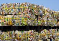Stacked plastic in a Japanese recycling facility.