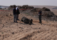 FILE PHOTO: The remains of a rocket booster that, according to Israeli authorities critically injured a 7-year-old girl, after Iran launched drones and missiles towards Israel, near Arad
